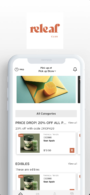 Releaf Club app — browse cannabis products